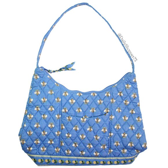 Vera Bradley Handbags - Vera Bradley Women's Vintage Blue Stripe Bumble Bee & Flowers Shoulder Bag